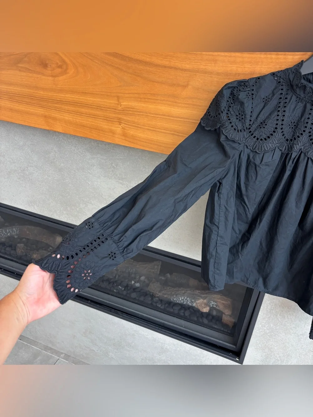 GAP Eyelet Mockneck Shirt In Black, Size XS